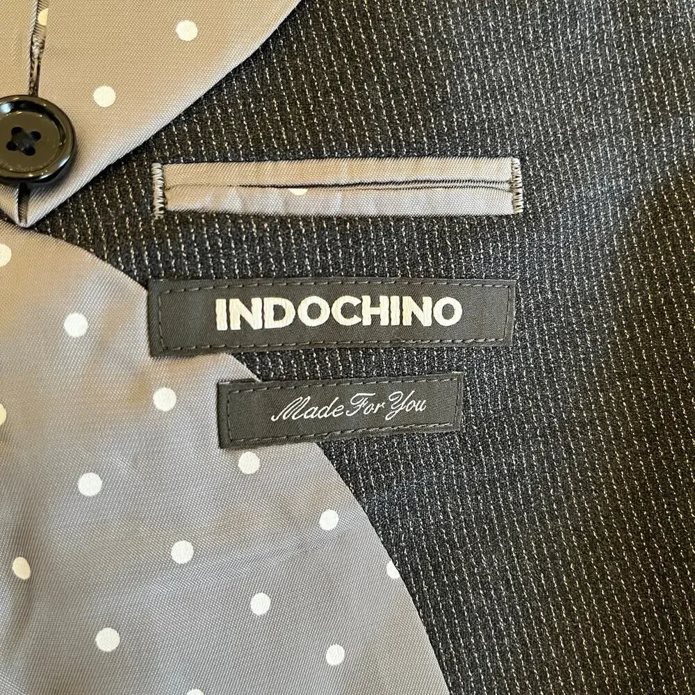 Indochino Mens Blazer Bespoke 43L Wool Stretch Charcoal‎ Pinstripe Surgeon Cuffs